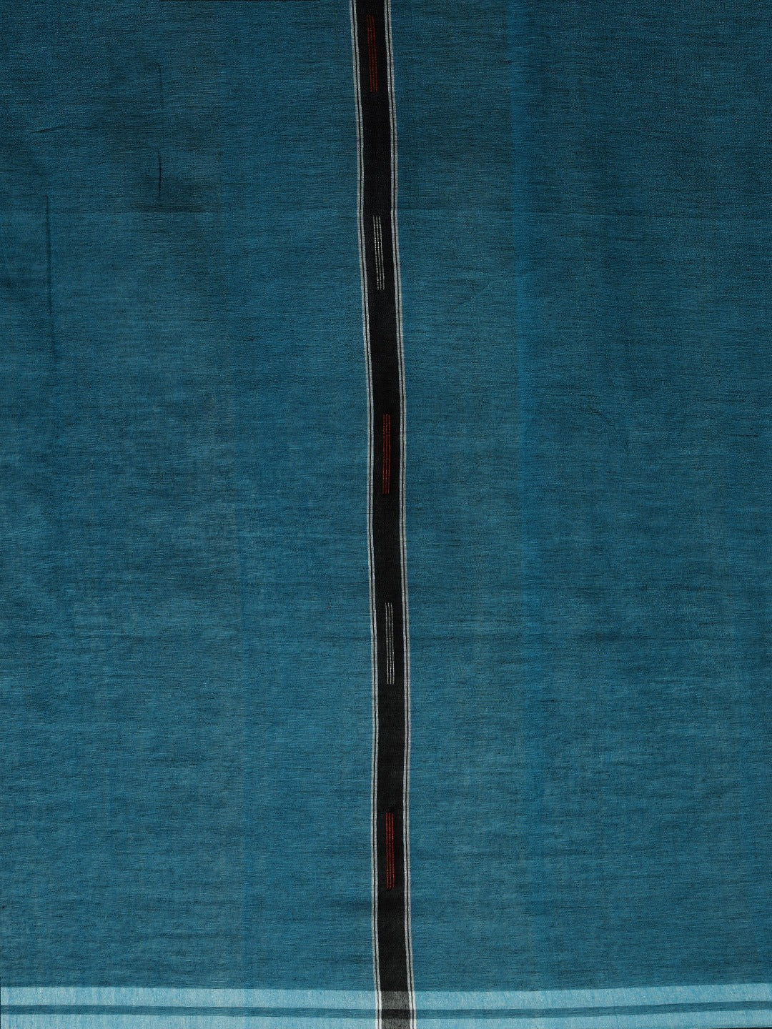 Peacock Blue Handloom Jamdani Cotton Saree with Black Pallu