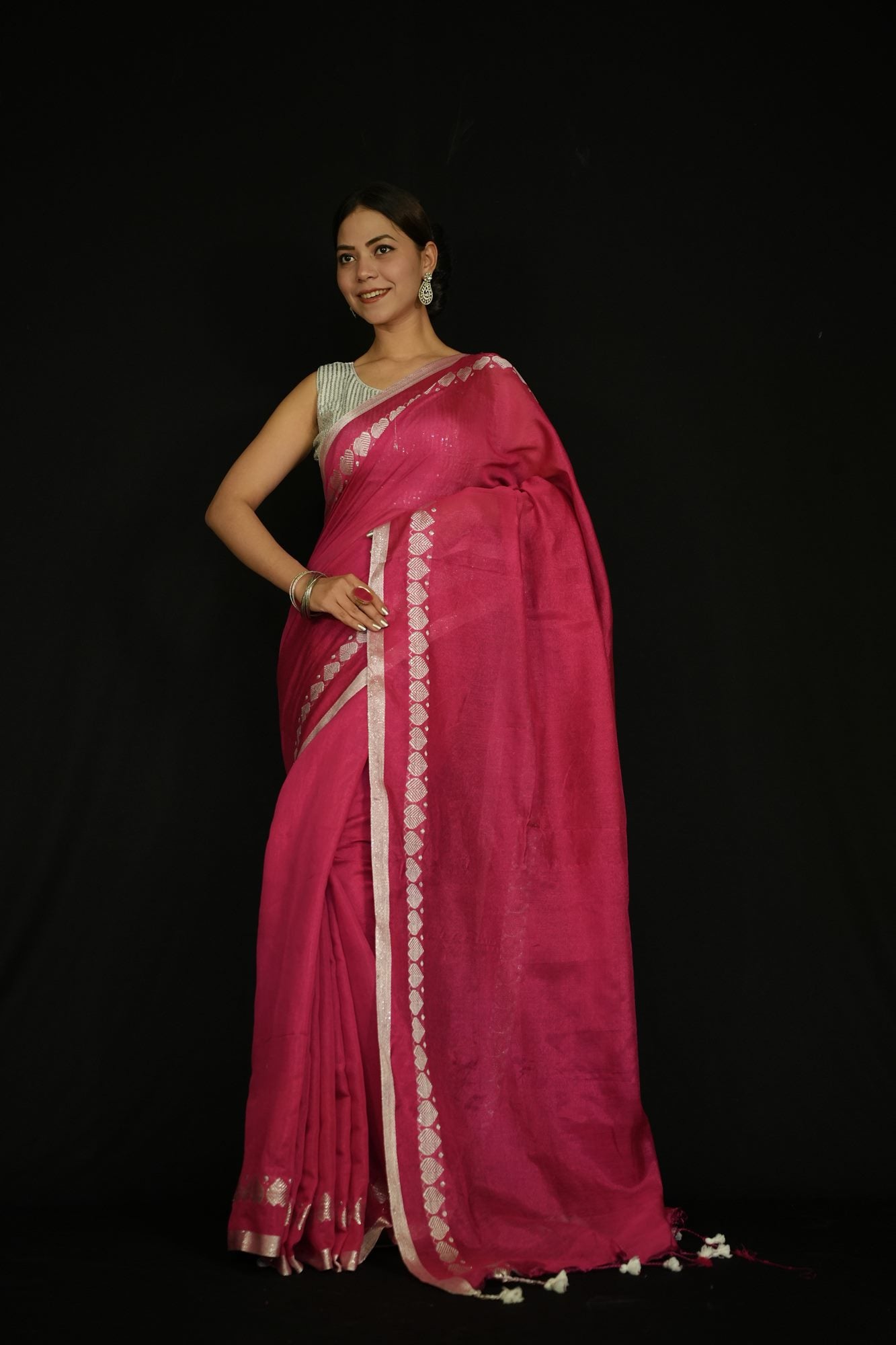 Stylish Tissue Cotton Silk with Heart Weave Border & Dhoop Chaanv  Ready To Wear Saree