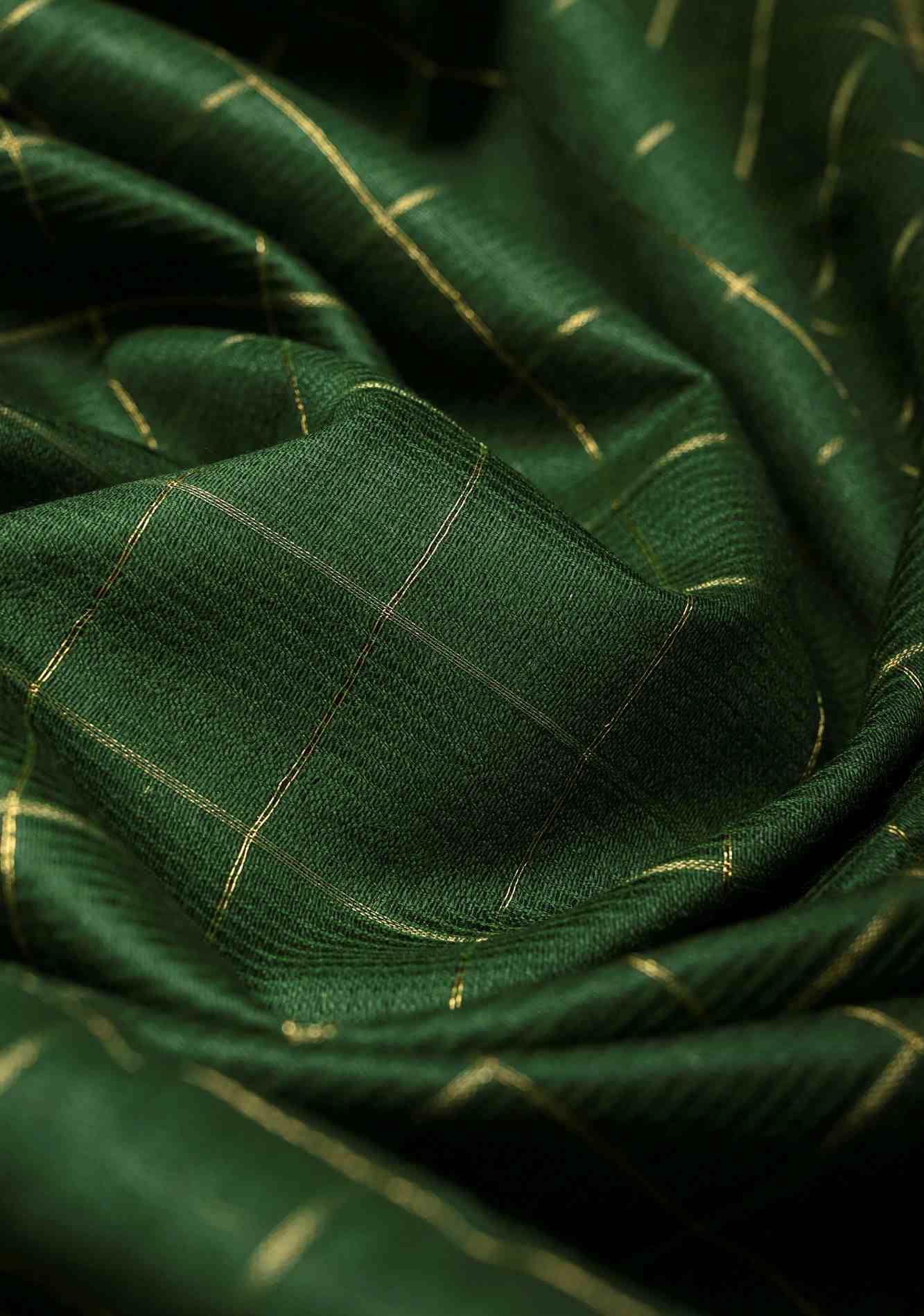Bottle Green Semi Tussar Saree with Zari Checks and Zari Border Ready To Wear Saree