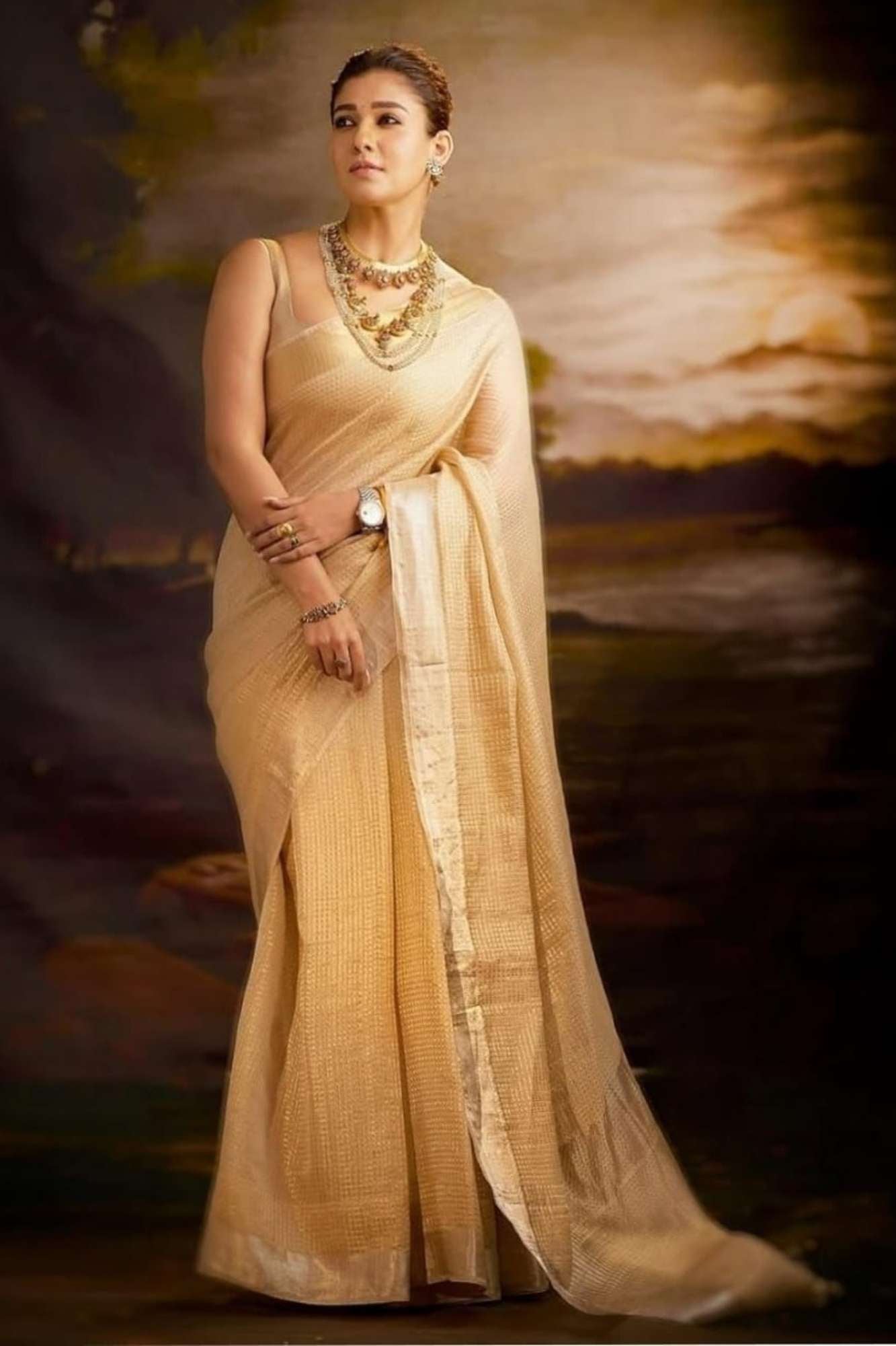 Naintaara  Inspired Off White Tissue Silk Zari Border Wrap in 1 Minute Saree