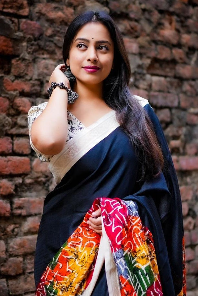 Gorgeous New Black Pashmina Inspired Saree with Soft Texture &  Zari Pattu Woven Border Wrap in 1 Minute Saree