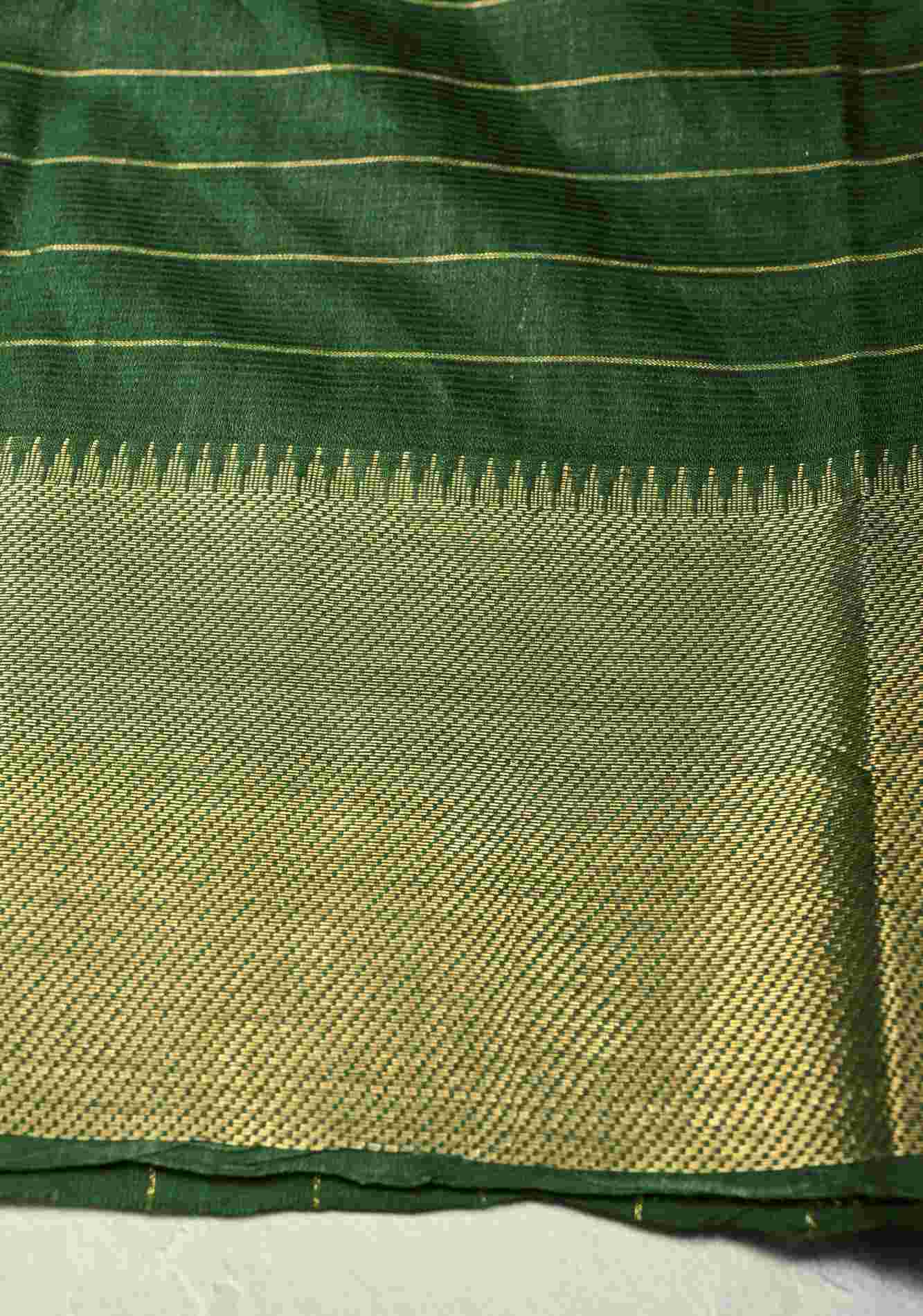 Bottle Green Semi Tussar Saree with Zari Checks and Zari Border Ready To Wear Saree