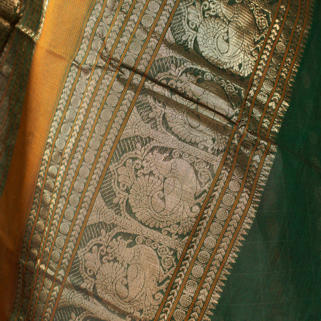 Forest Green 1000 Butta Kanchi Cotton Saree With Zari Kinaavu | Shobitam