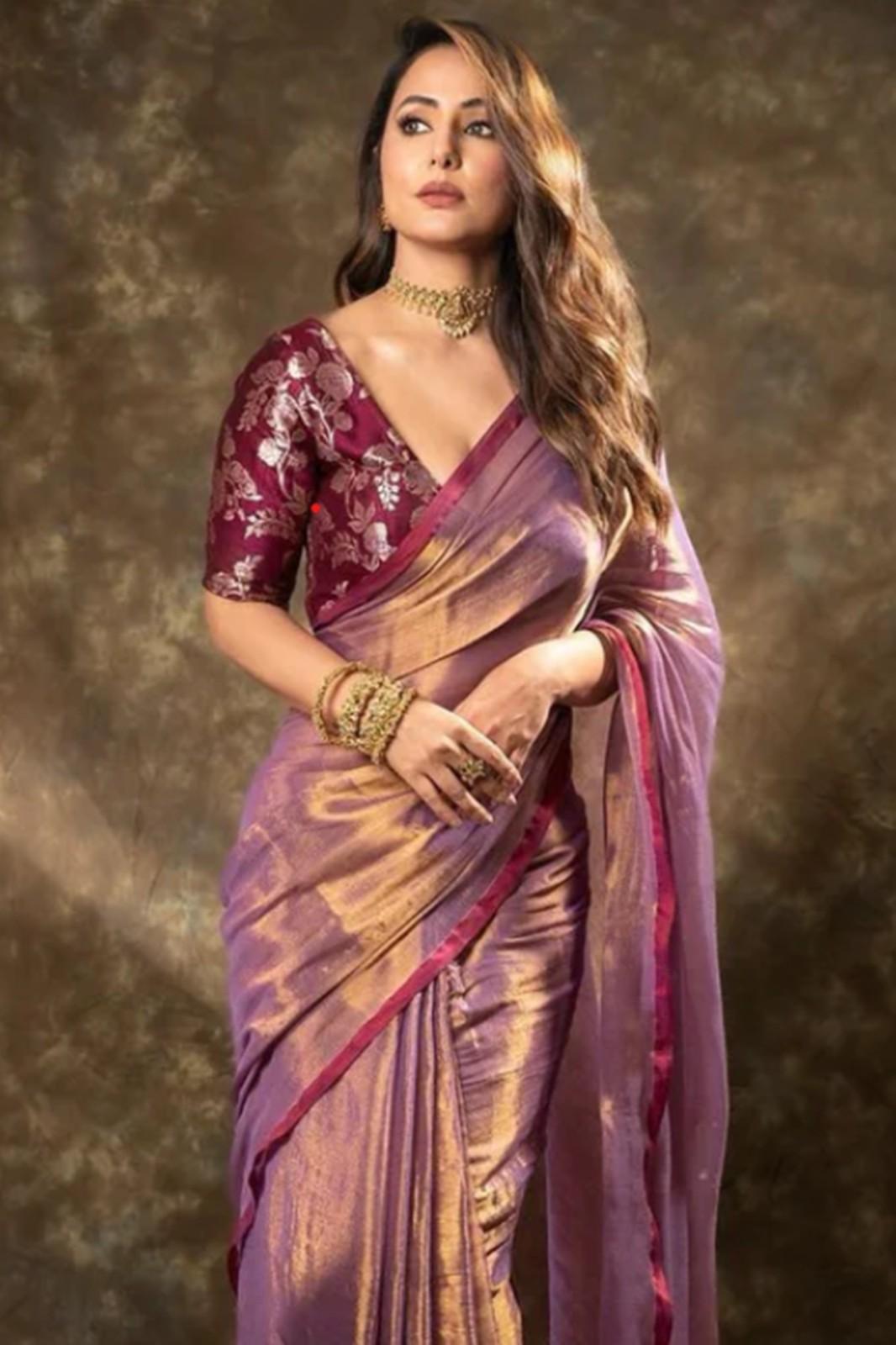 Ready To Wear Organza Tissue With Tassels Dhoop Chaanv Wine On Pallu  Wrap in 1 minute saree