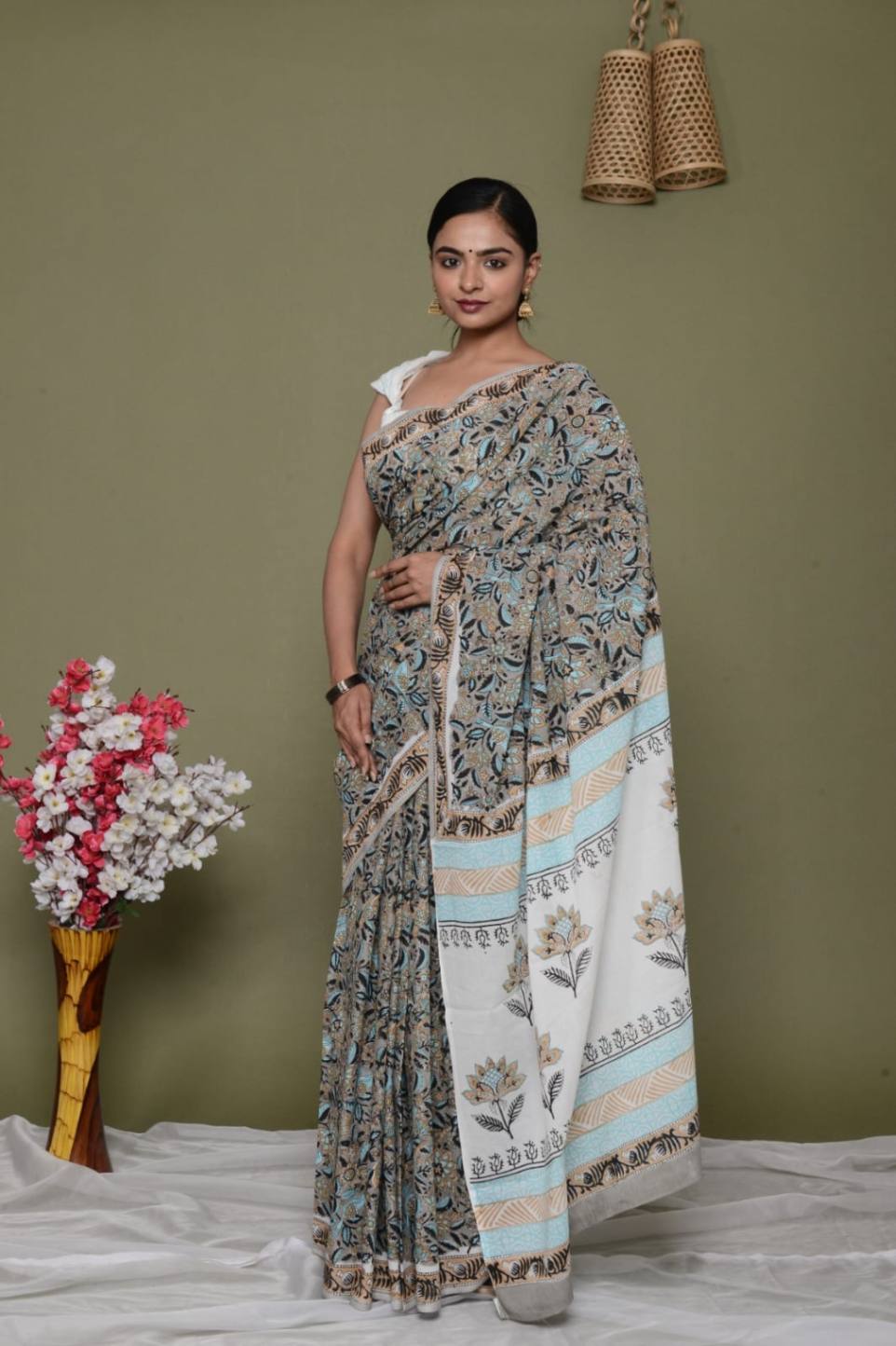 Perfect summer look saree Jaipuri Sanganeri mulmul ready to wear saree