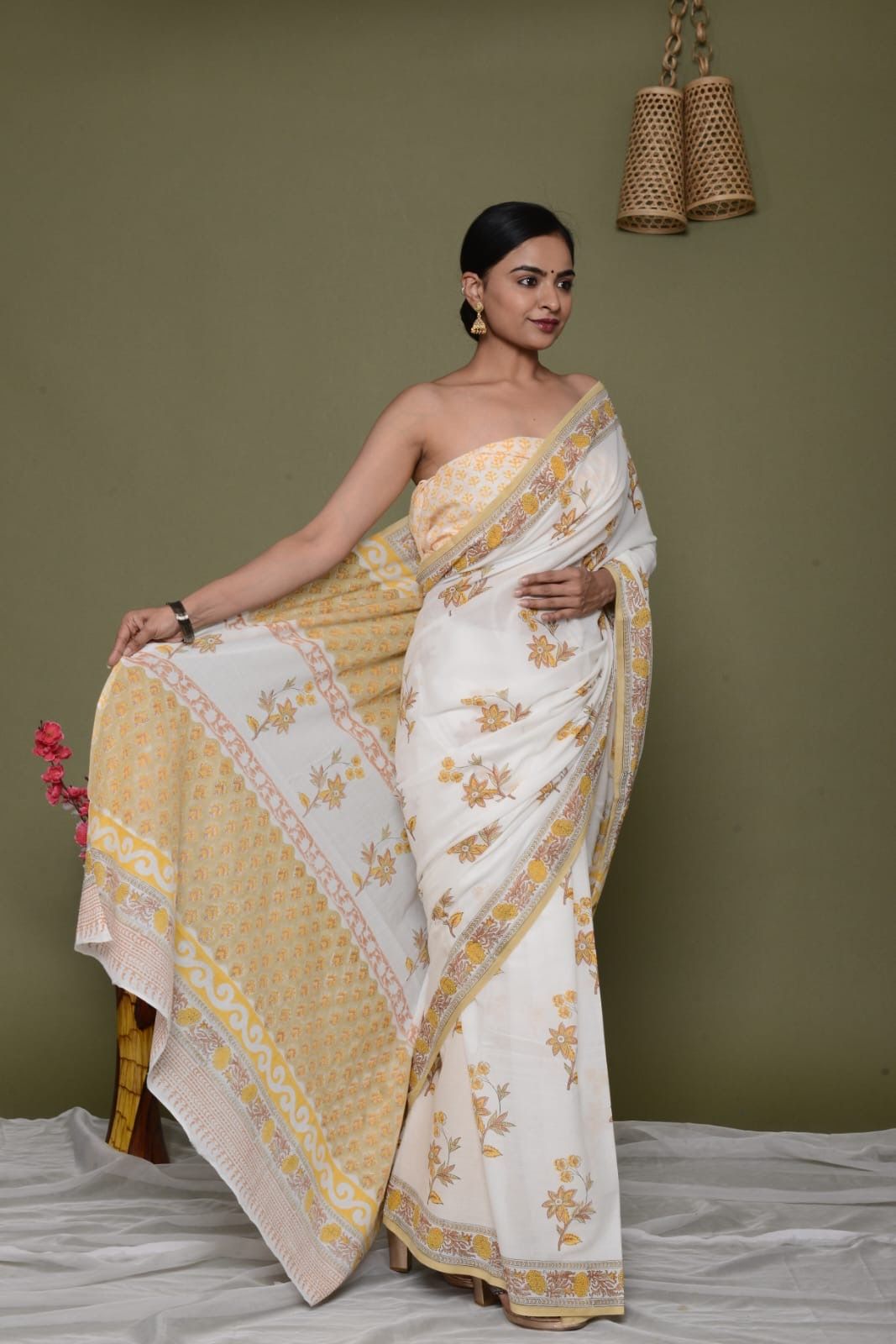 Ready to wear saree Jaipuri Sanganeri mulmul one minute saree