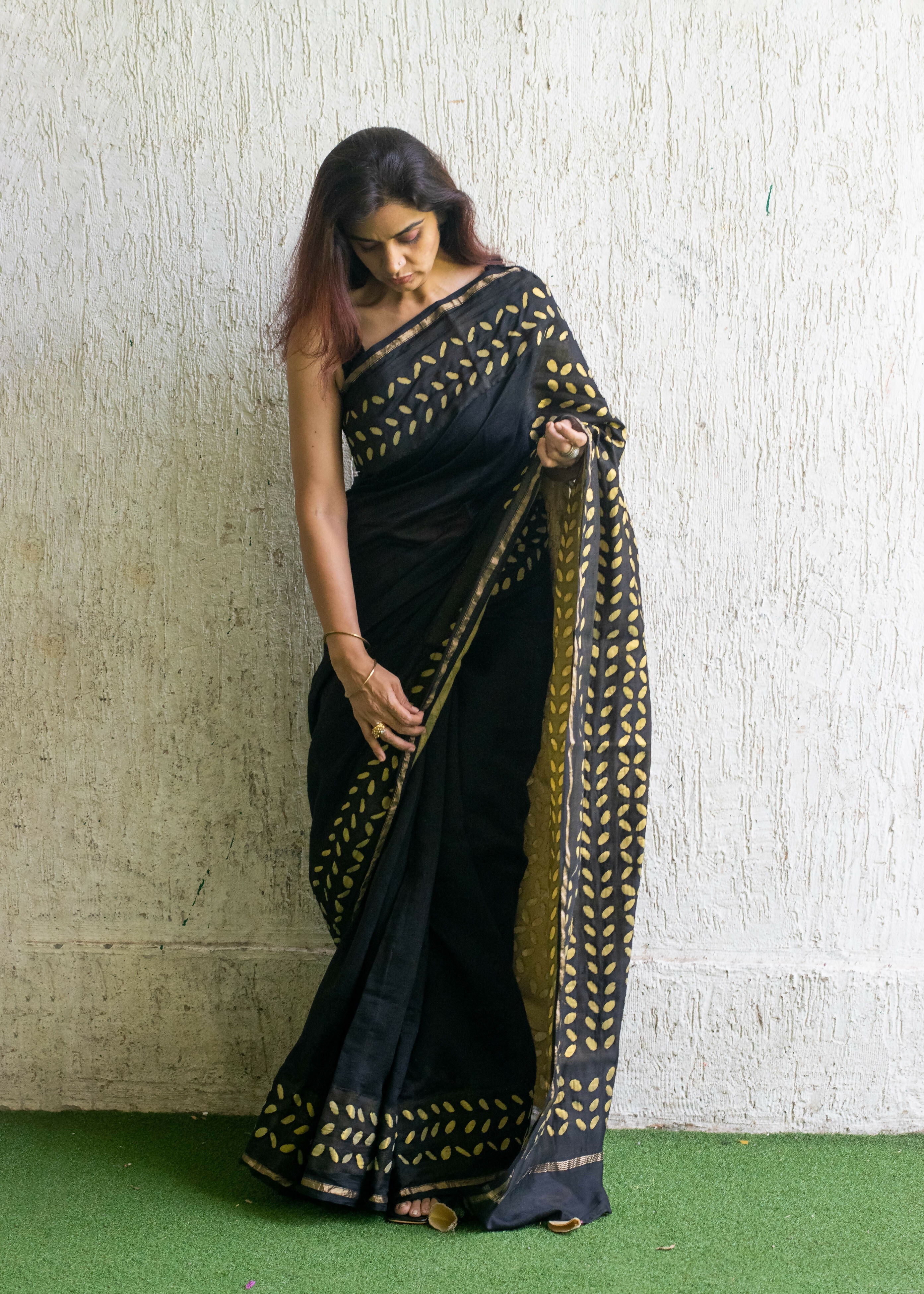 Nightfall Applique Work Chanderi Saree | Shobitam