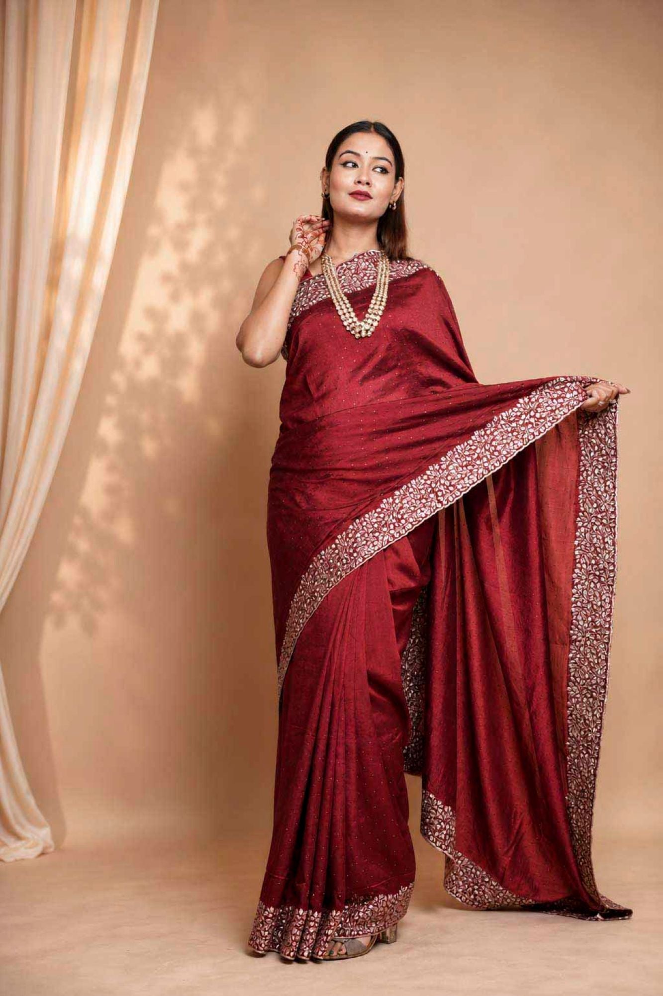 Ready To Wear Zari Embroidered Border With Overall Stone Work Saree