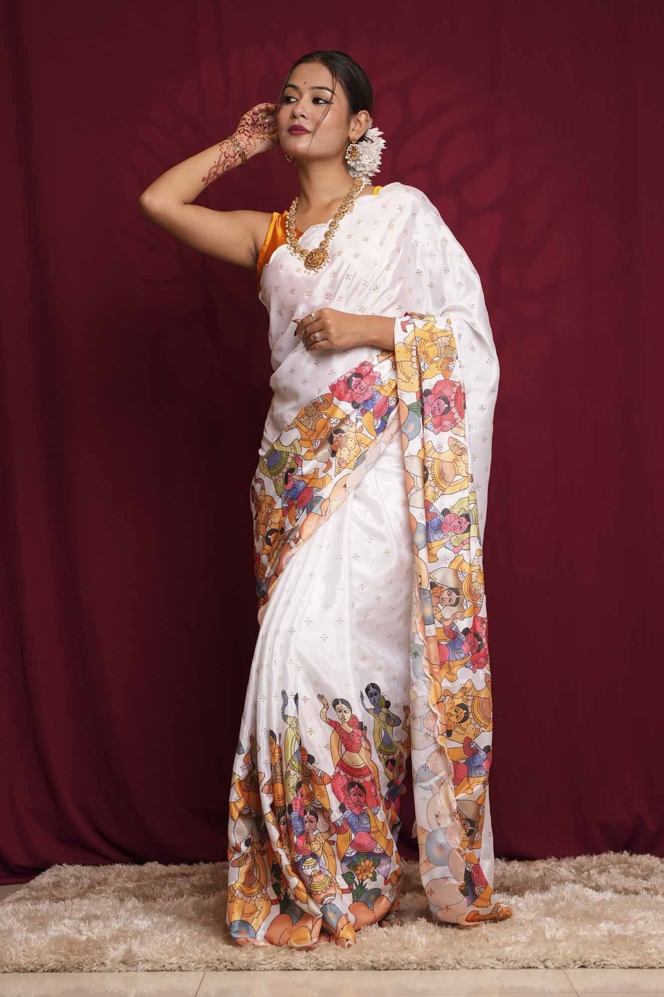 Heritage Pattachitra Art & Scalloped Border Ready  to Wear Saree