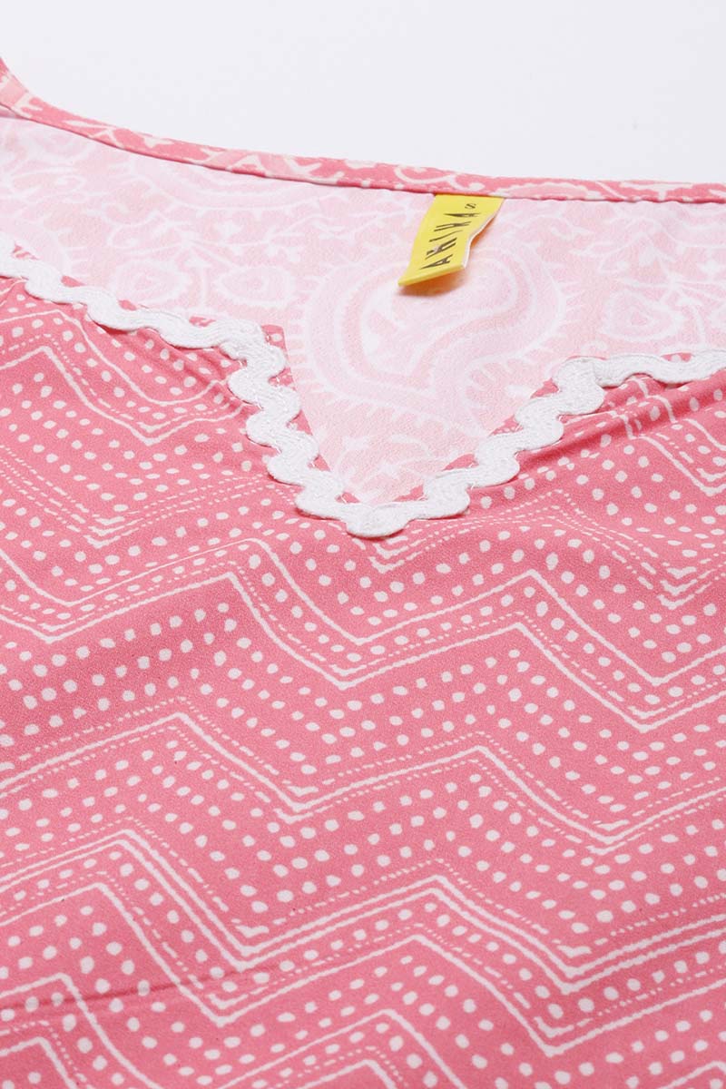 Pink Polyester Paisley Printed Straight Suit Set | SHOBITAM