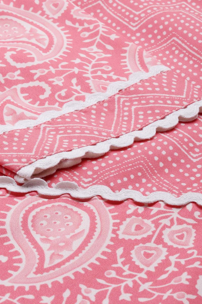 Pink Polyester Paisley Printed Straight Suit Set | SHOBITAM
