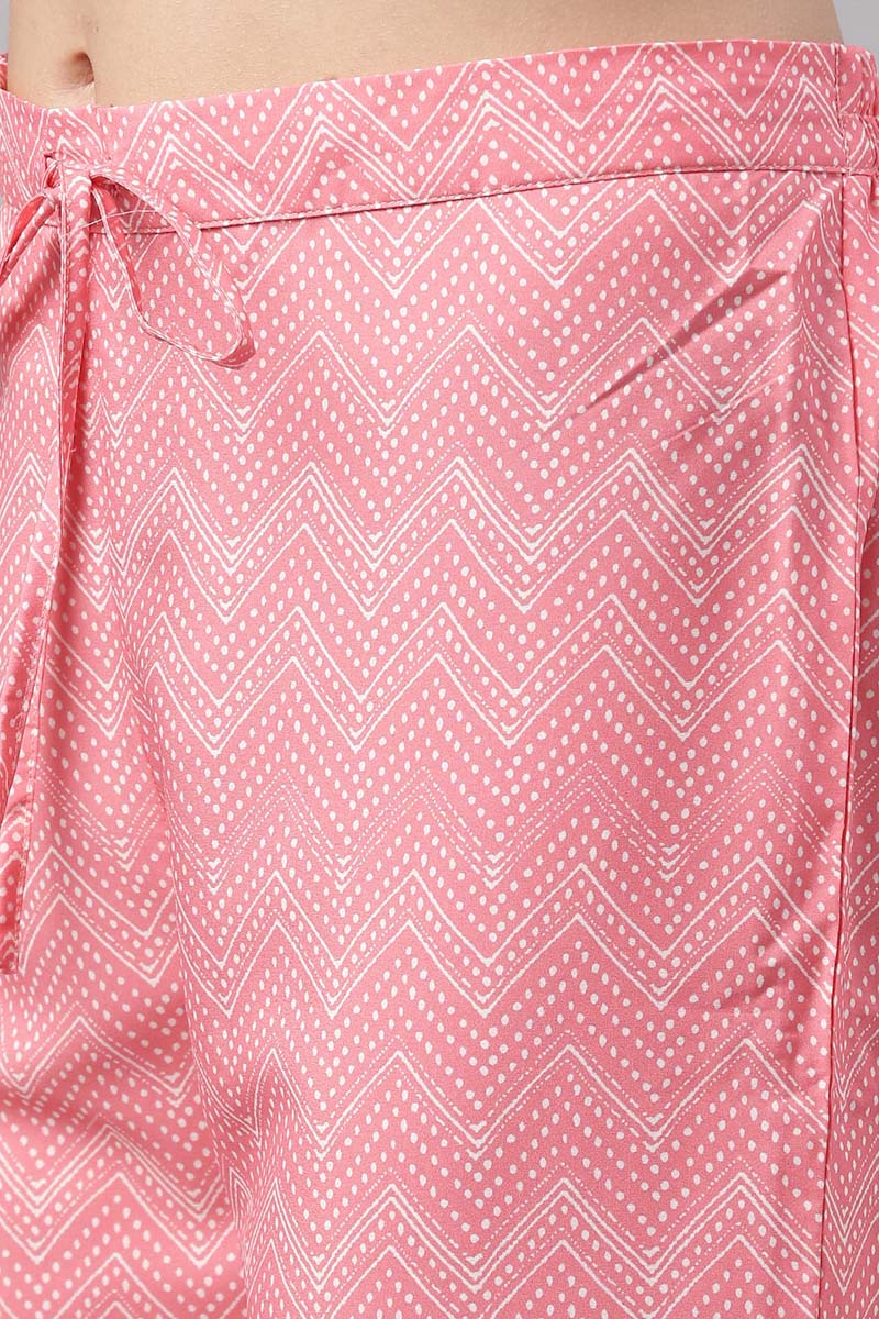 Pink Polyester Paisley Printed Straight Suit Set | SHOBITAM