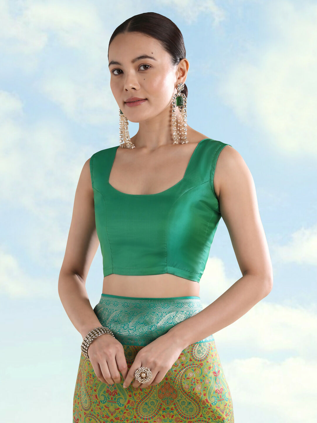 Lemon Green Banarasi Semi Silk Saree With Traditional Paisley Weaves | Shobitam
