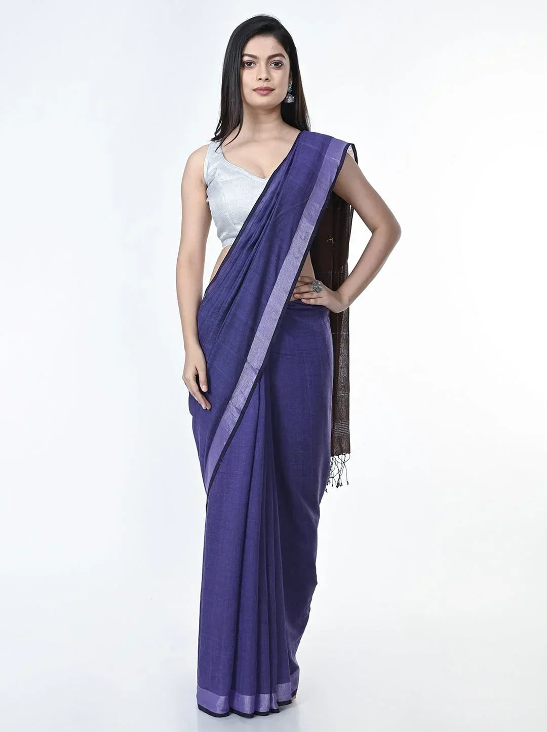 Purple Handloom Jamdani Cotton Saree with Zari Border