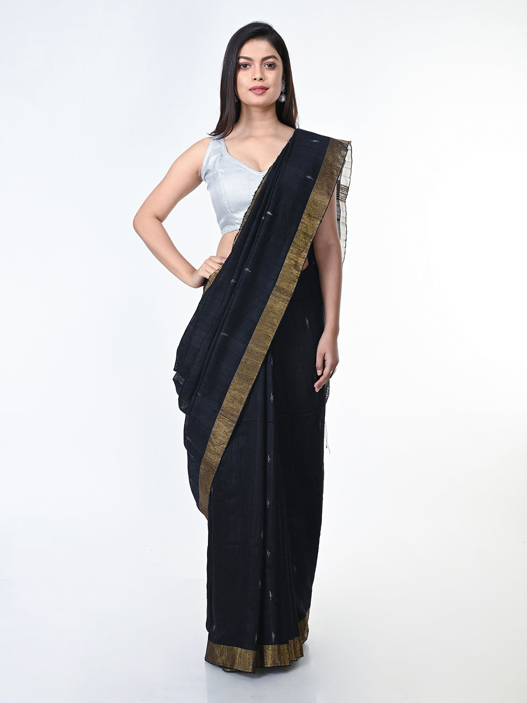 Black Gold Jamdani Silk Saree | SHOBITAM