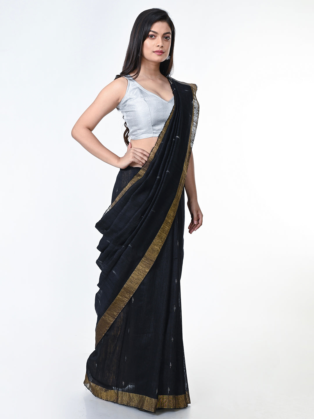 Black Gold Jamdani Silk Saree | SHOBITAM