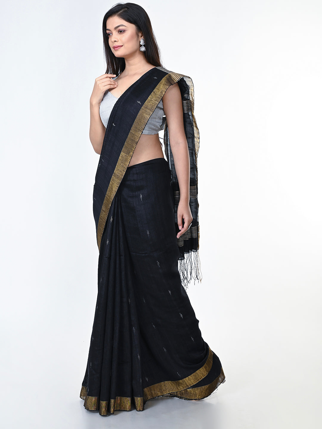 Black Gold Jamdani Silk Saree | SHOBITAM