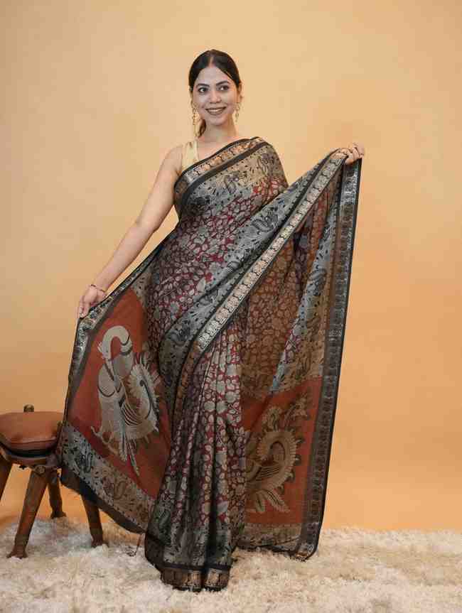 Traditional Red  Woven Printed Saree with Rich Border Design Ready To Wear Saree