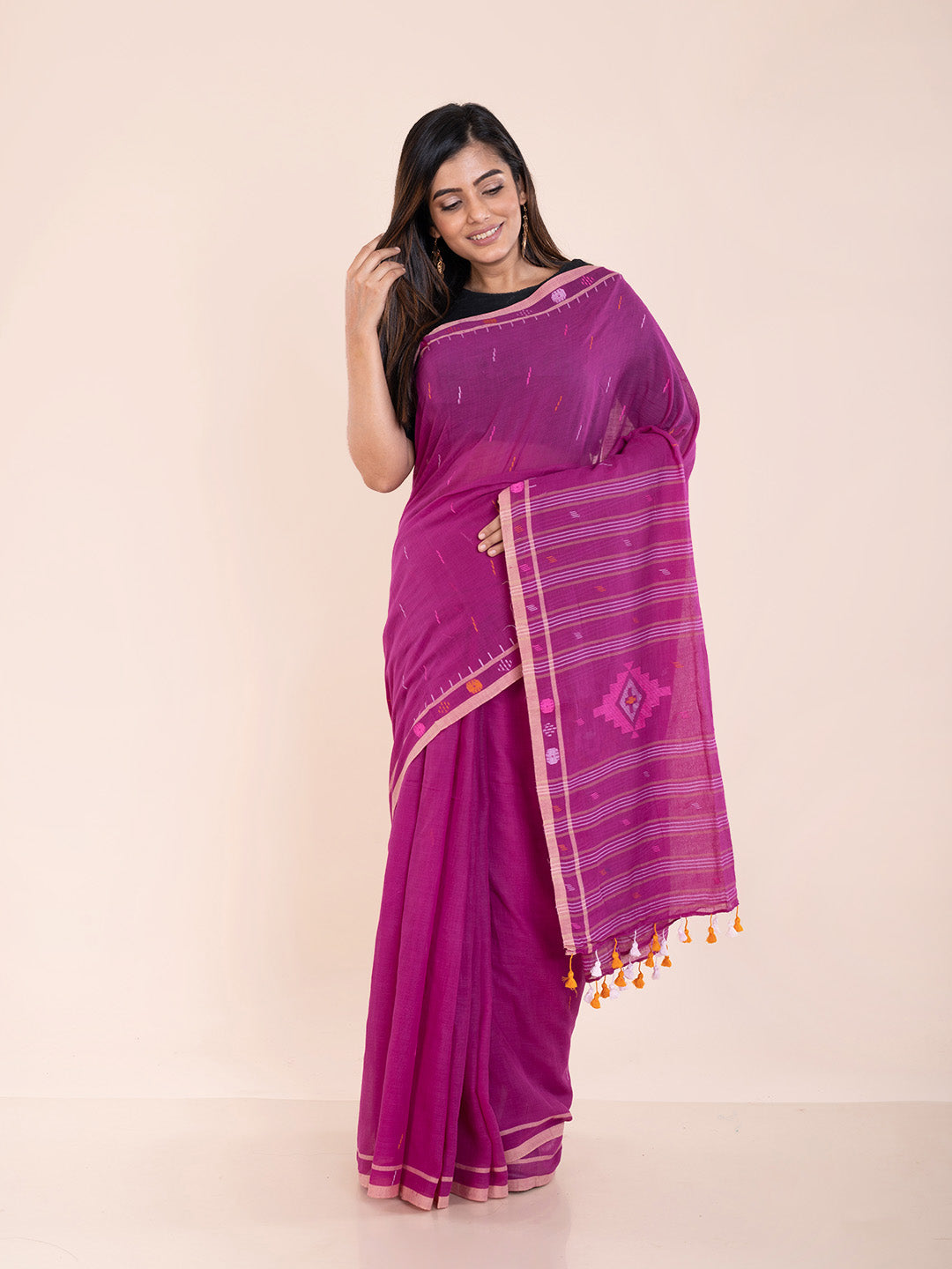 Handloom Jamdani Cotton Saree Without Blouse Piece | Shobitam