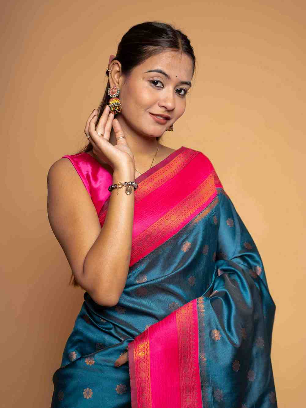 Royal Blue Design  with all over buti  Heavy Golden Embroidery Ready To Wear Saree