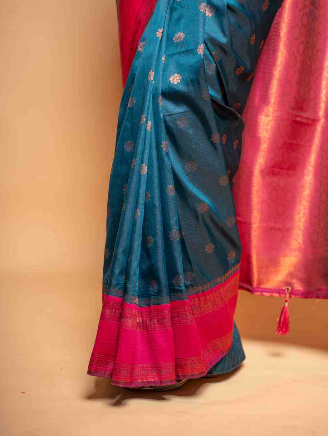 Royal Blue Design  with all over buti  Heavy Golden Embroidery Ready To Wear Saree