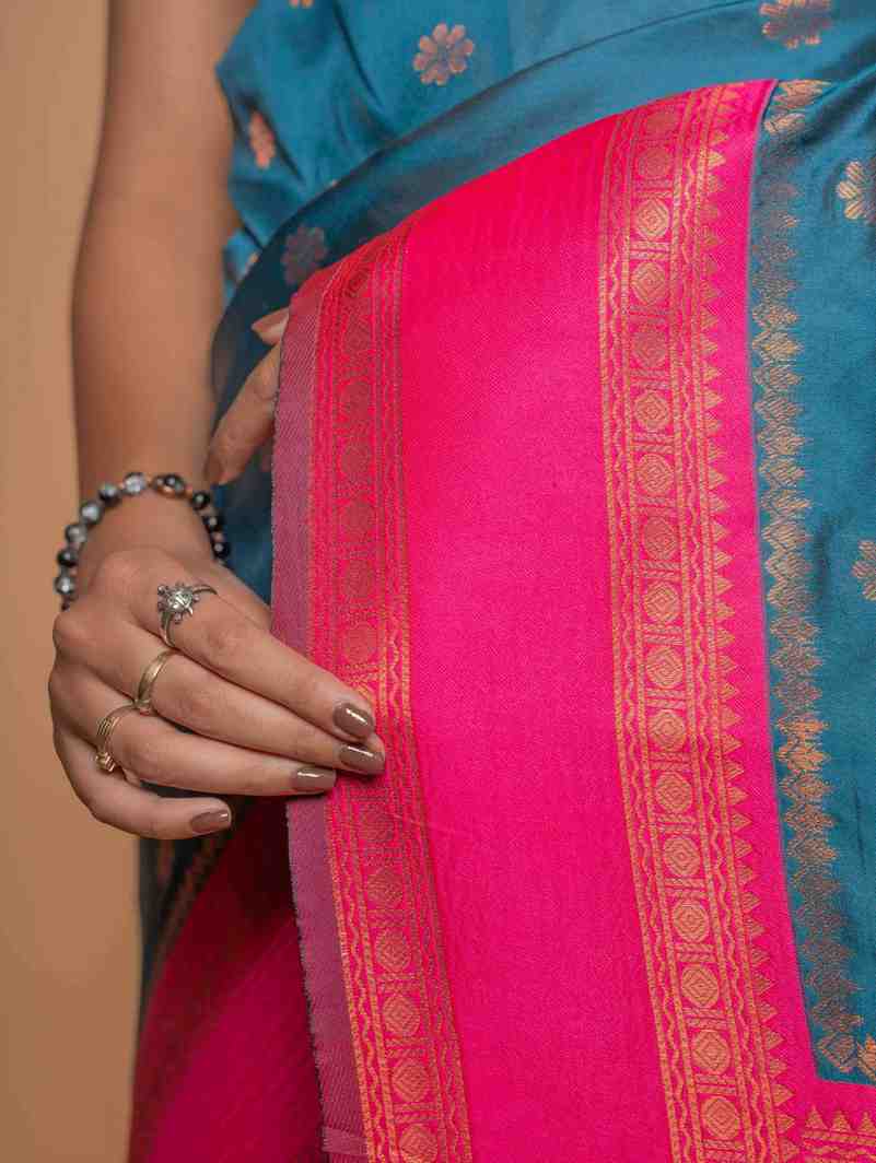 Royal Blue Design  with all over buti  Heavy Golden Embroidery Ready To Wear Saree