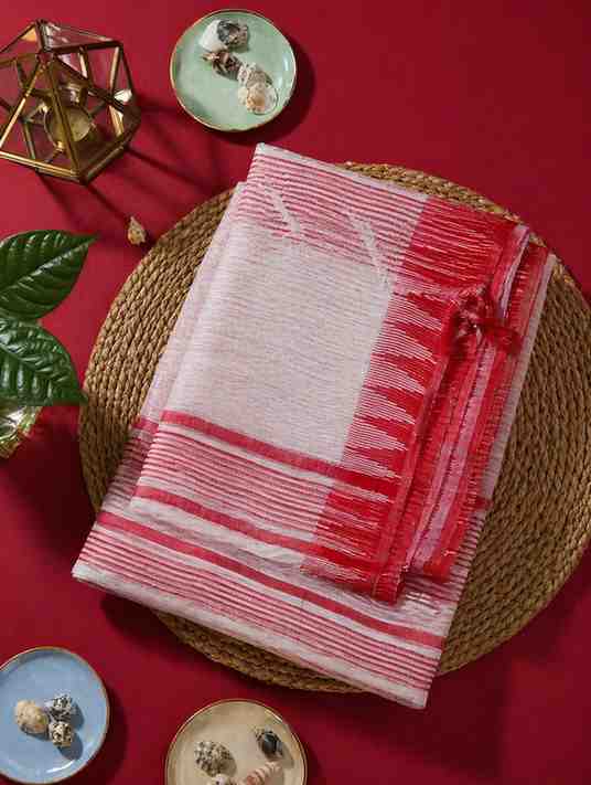 Elegant White Cotton  with Pink Woven Border Ready To Wear Saree
