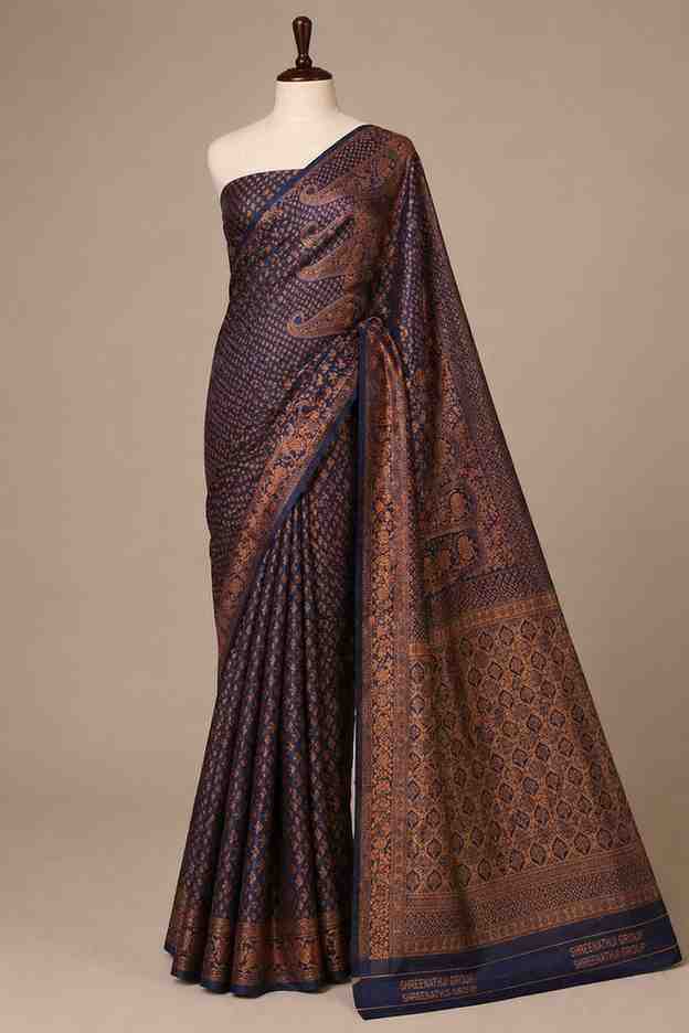 Royal Navy Blue Banarasi Silk Woven Ready To Wear Saree