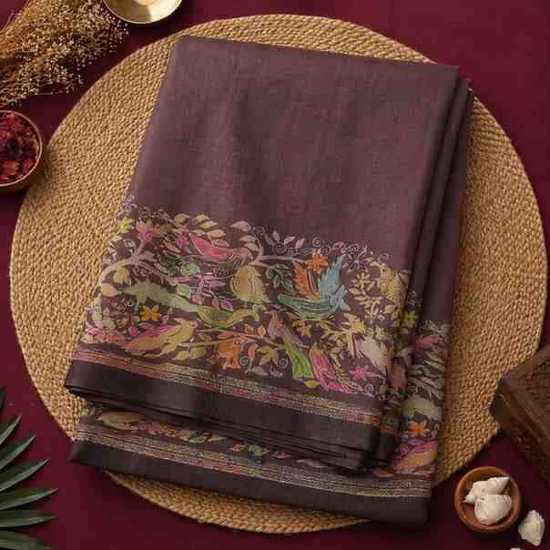 Elegant Brown Floral Printed Ready To Wear Saree