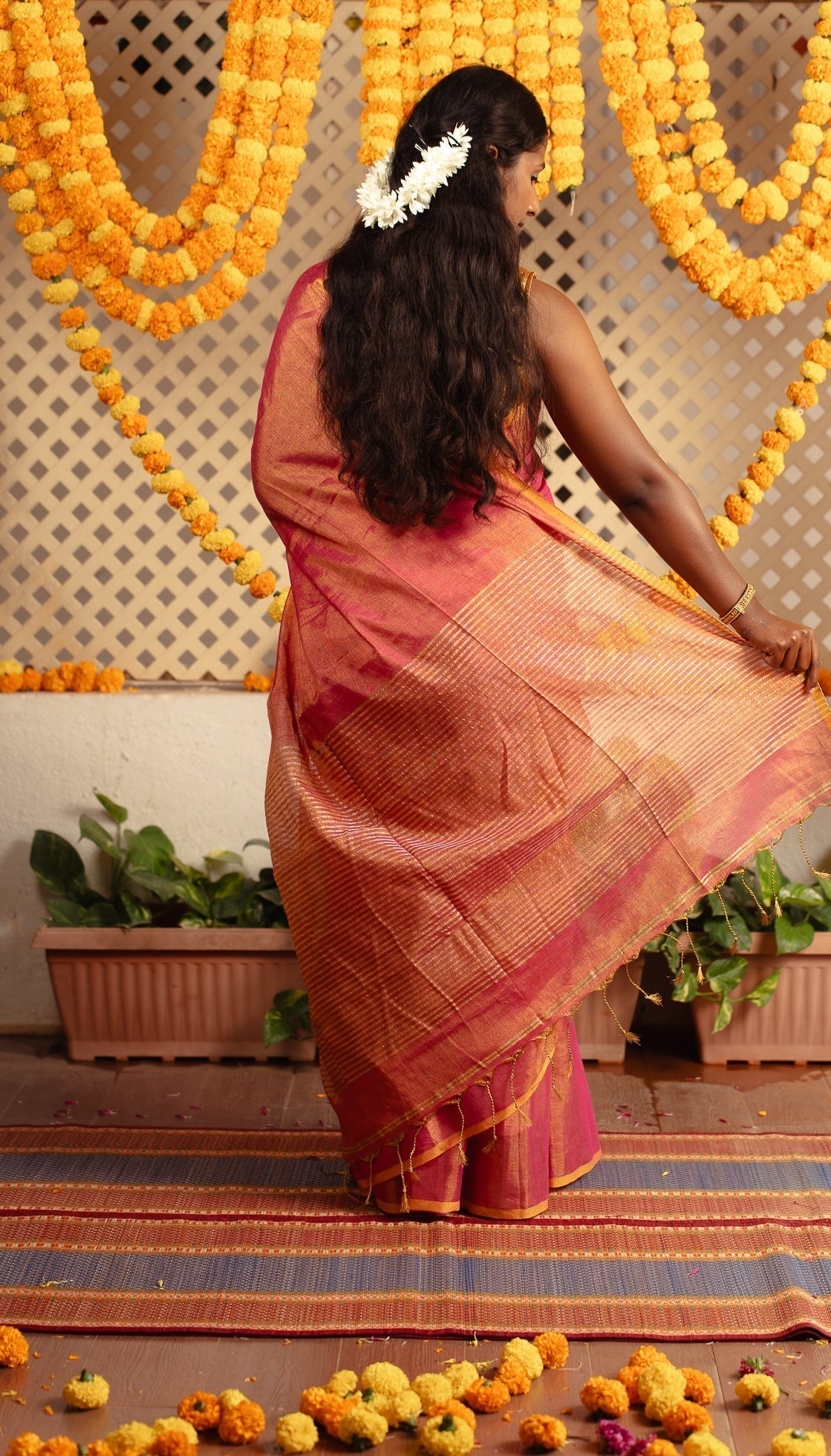 Sunrise Orange Tissue By Linen Saree Haseena | SHOBITAM