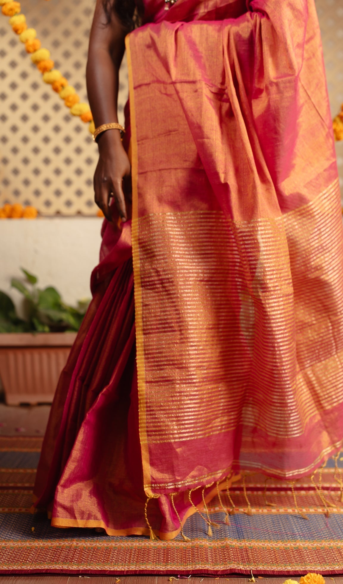 Sunrise Orange Tissue By Linen Saree Haseena | SHOBITAM
