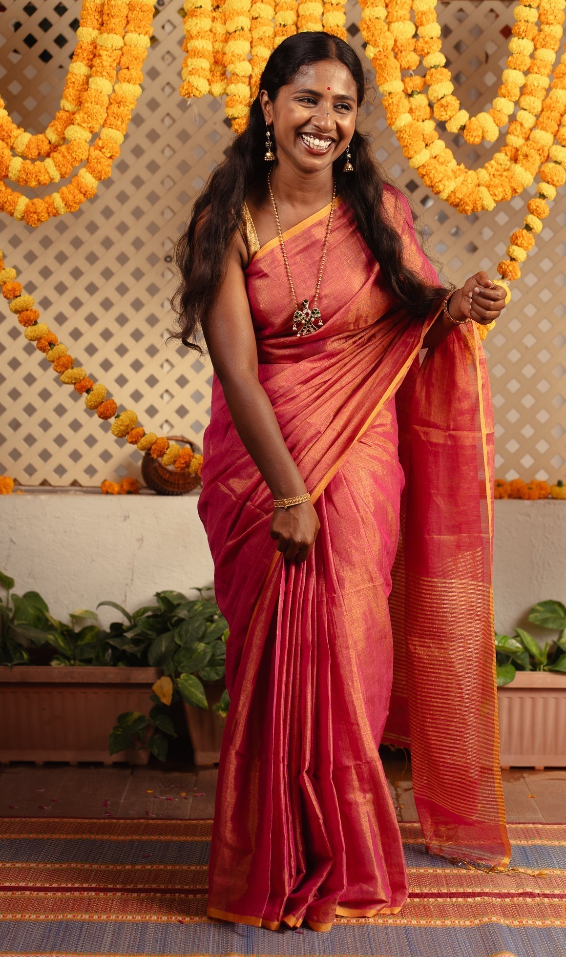 Sunrise Orange Tissue By Linen Saree Haseena | SHOBITAM