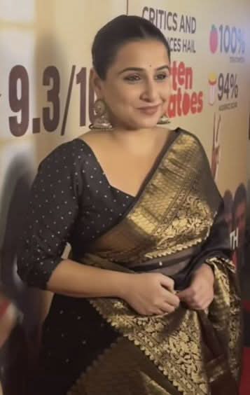 Celebrity Chanderi Silk Saree in Black with Zari chunri Butis and wide zari border | Shobitam