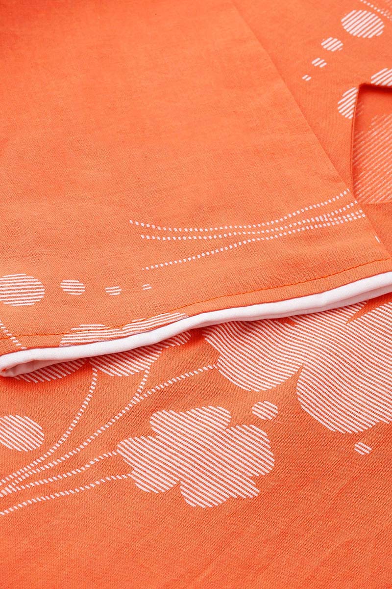 Orange Floral Printed Keyhole Neck Kurta  | SHOBITAM
