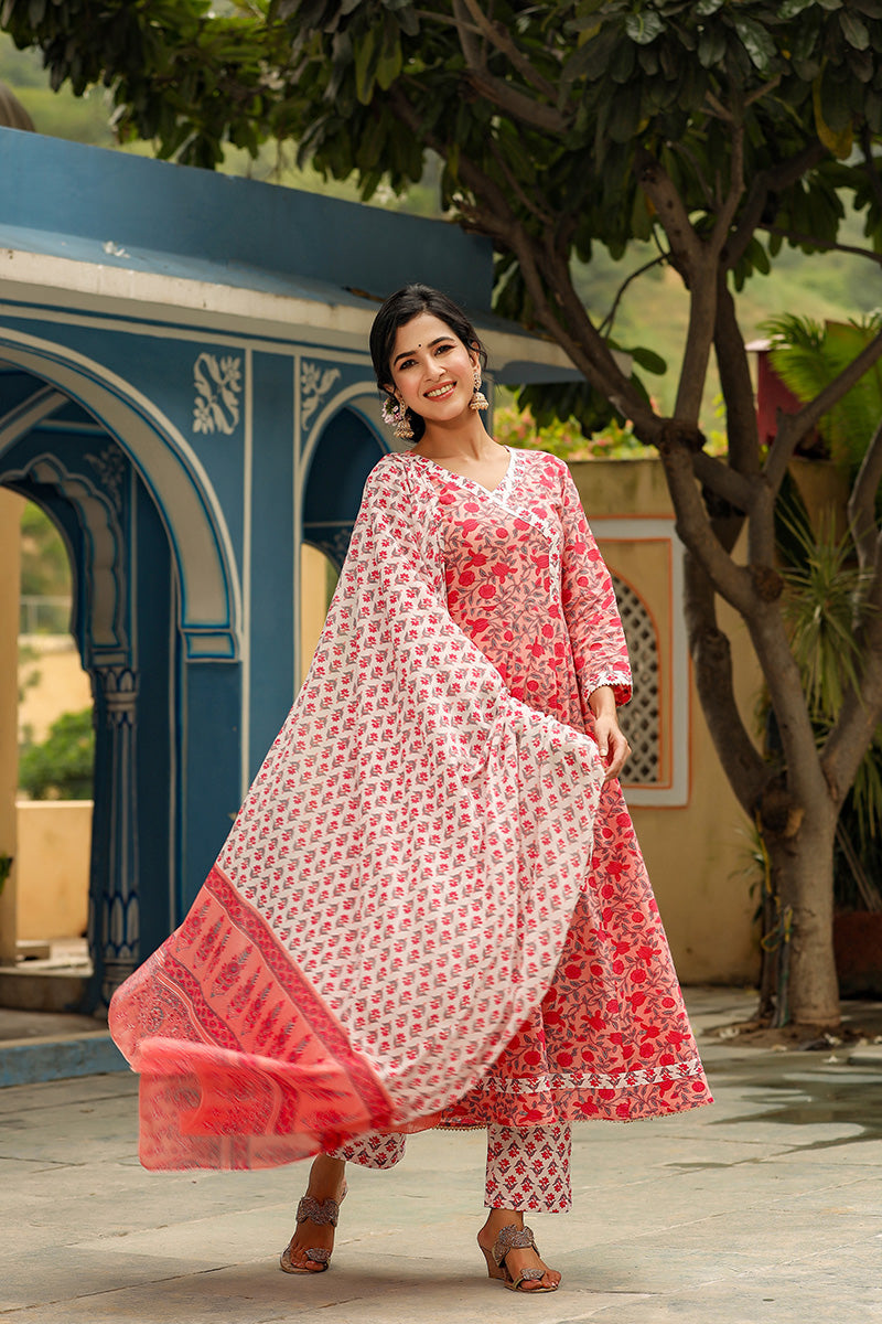 Pink Cotton Anarkali Suit Set | SHOBITAM