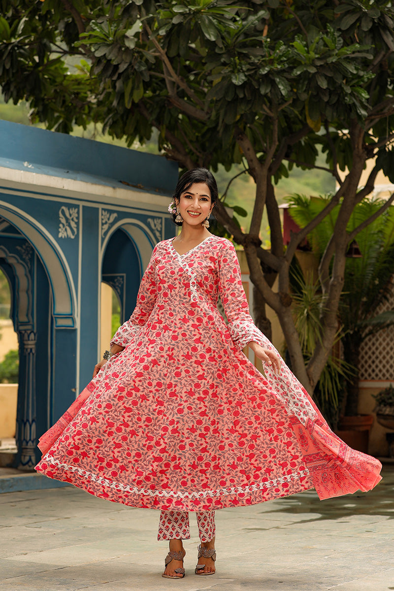 Pink Cotton Anarkali Suit Set | SHOBITAM
