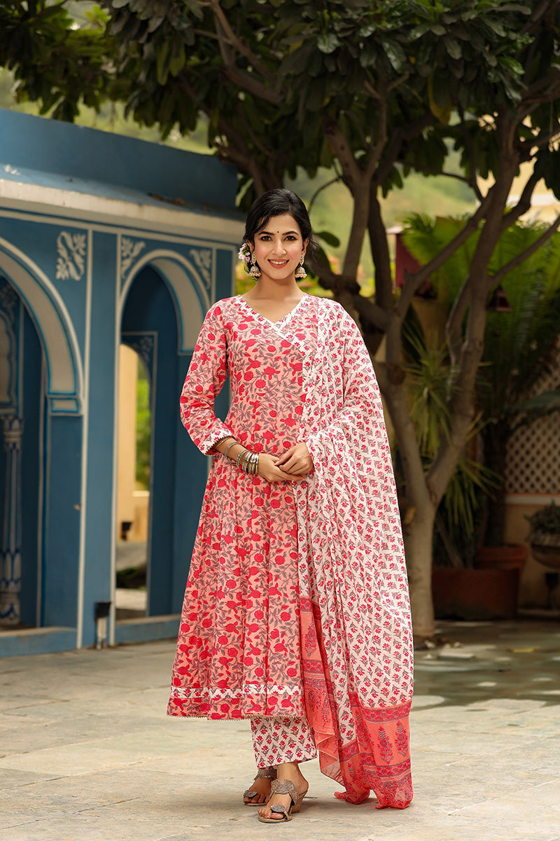 Pink Cotton Anarkali Suit Set | SHOBITAM