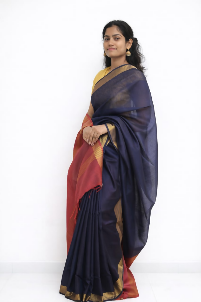 Royal Navy Maroon Zari Saree | SHOBITAM