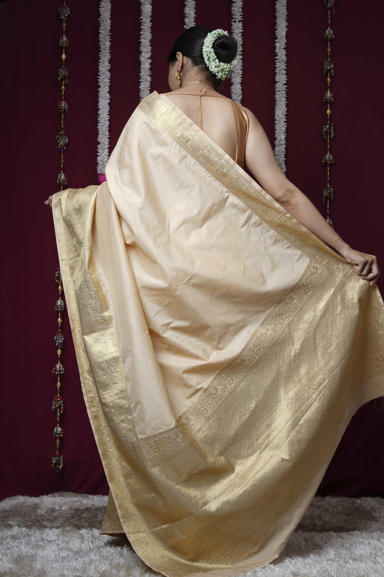 Onam Special Zari Woven Kasavu Ready To Wear Saree