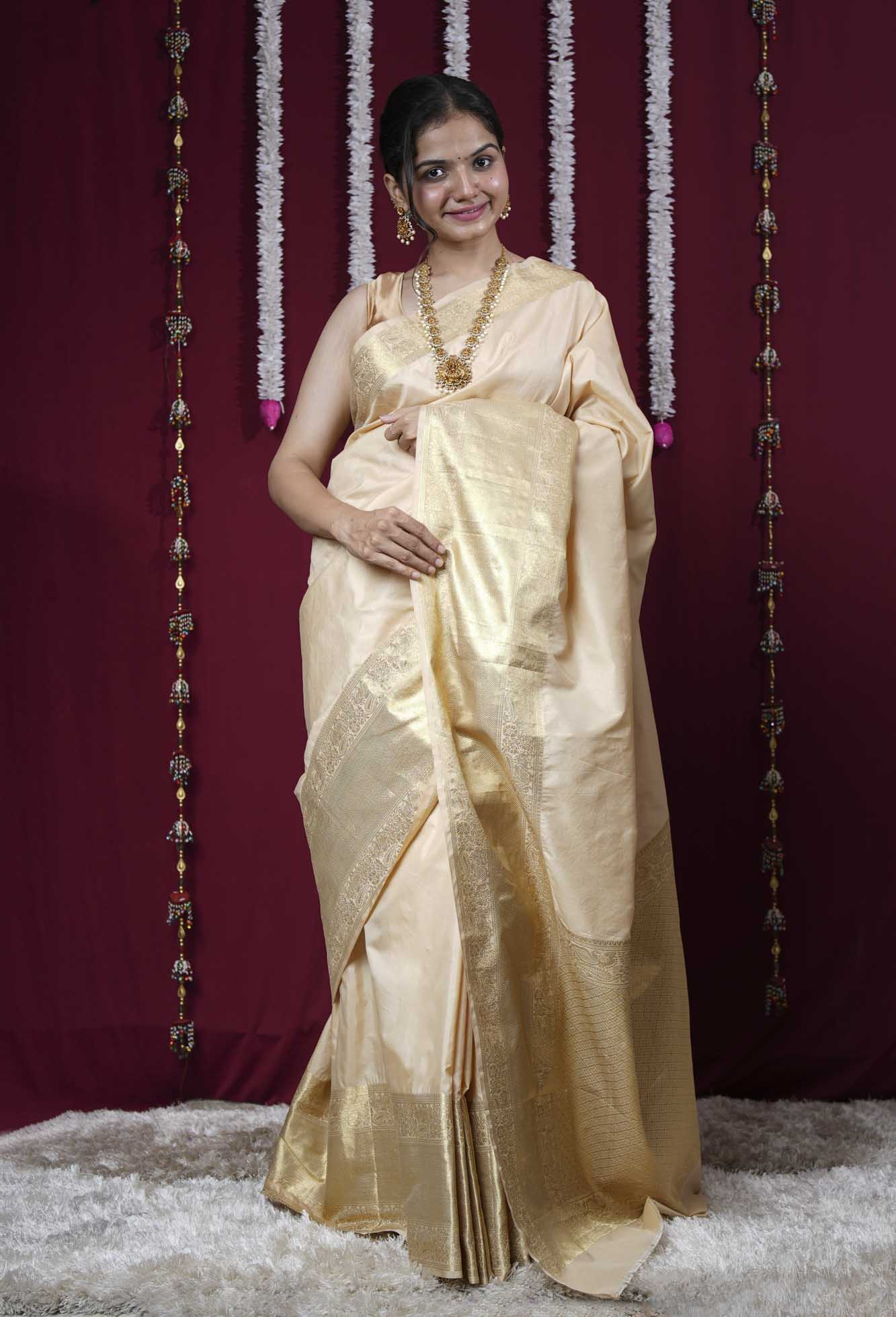 Onam Special Zari Woven Kasavu Ready To Wear Saree
