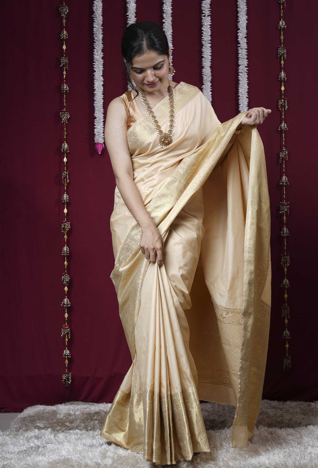 Onam Special Zari Woven Kasavu Ready To Wear Saree
