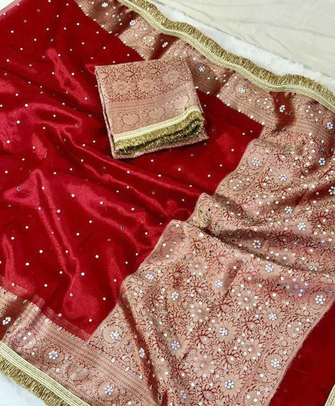 Elegant Handworked Silk  with Rich Zari Border Ready To Wear Saree