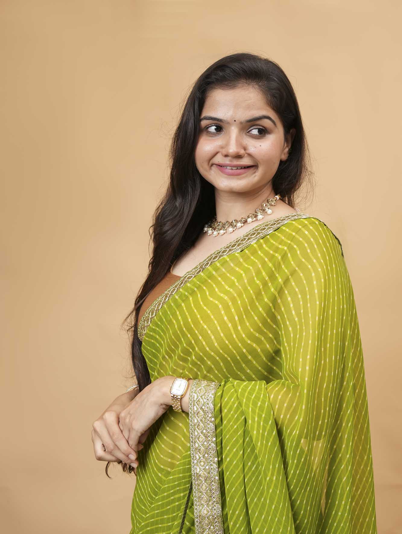 Sawan Special Leheriya with Lace Border  Ready-to-Wear Saree
