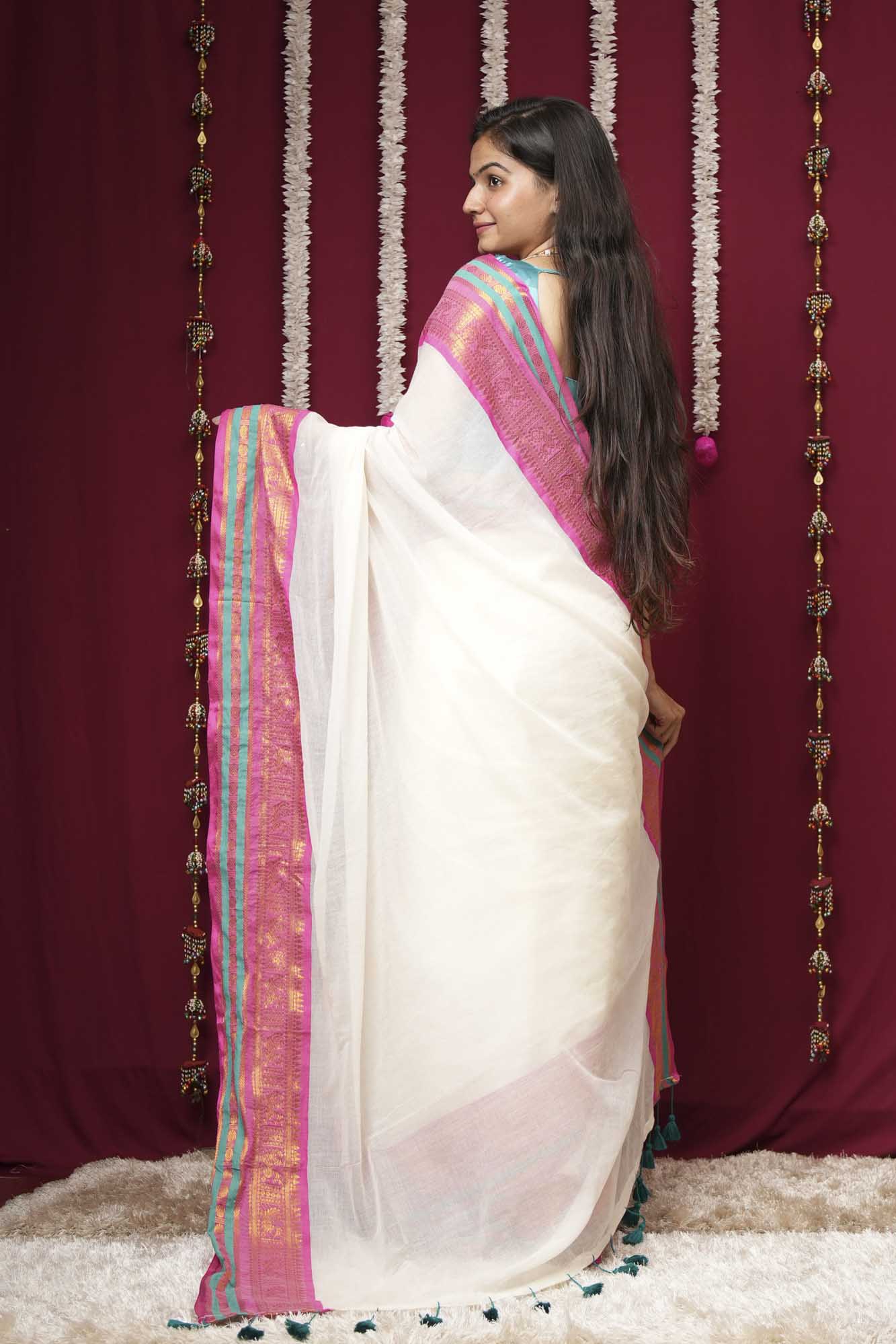 Traditional Temple Border Cotton with Woven Border Ready To Wear  Saree