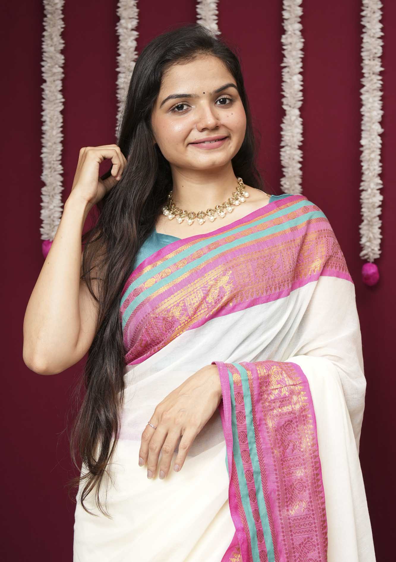 Traditional Temple Border Cotton with Woven Border Ready To Wear  Saree
