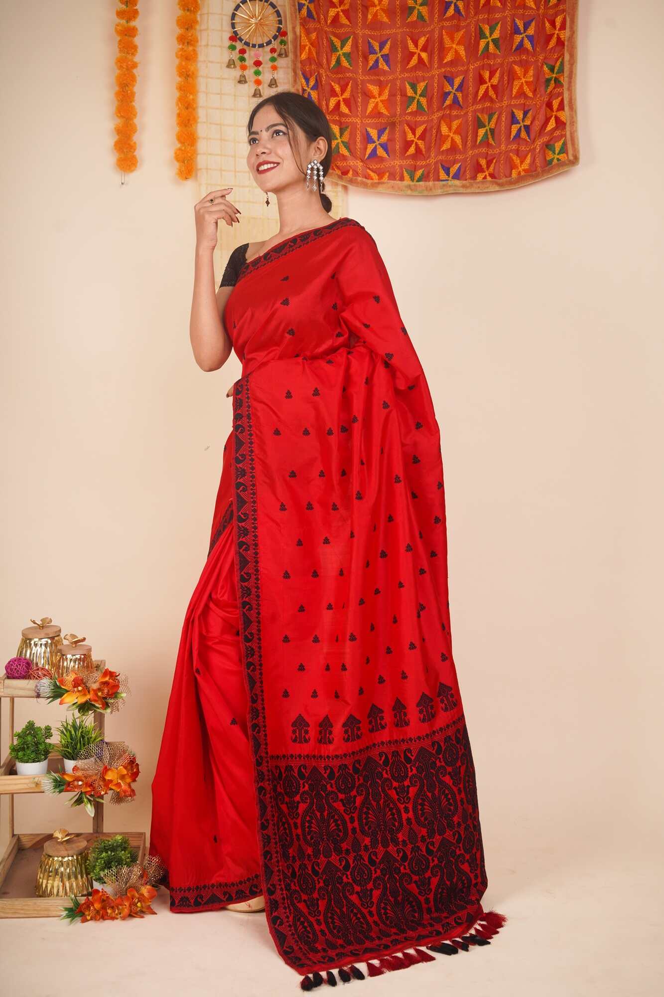 Dhaani Wheat Brown-Maroon Muga Silk Mekhela Sador – Sereki.in