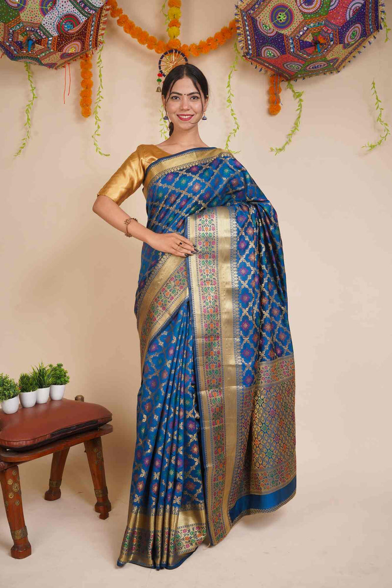 Appealing Teal Kanjivaram Art Silk Blend Checked Jacquard Wrap in 1 minute saree - Isadora Life Online Shopping Store