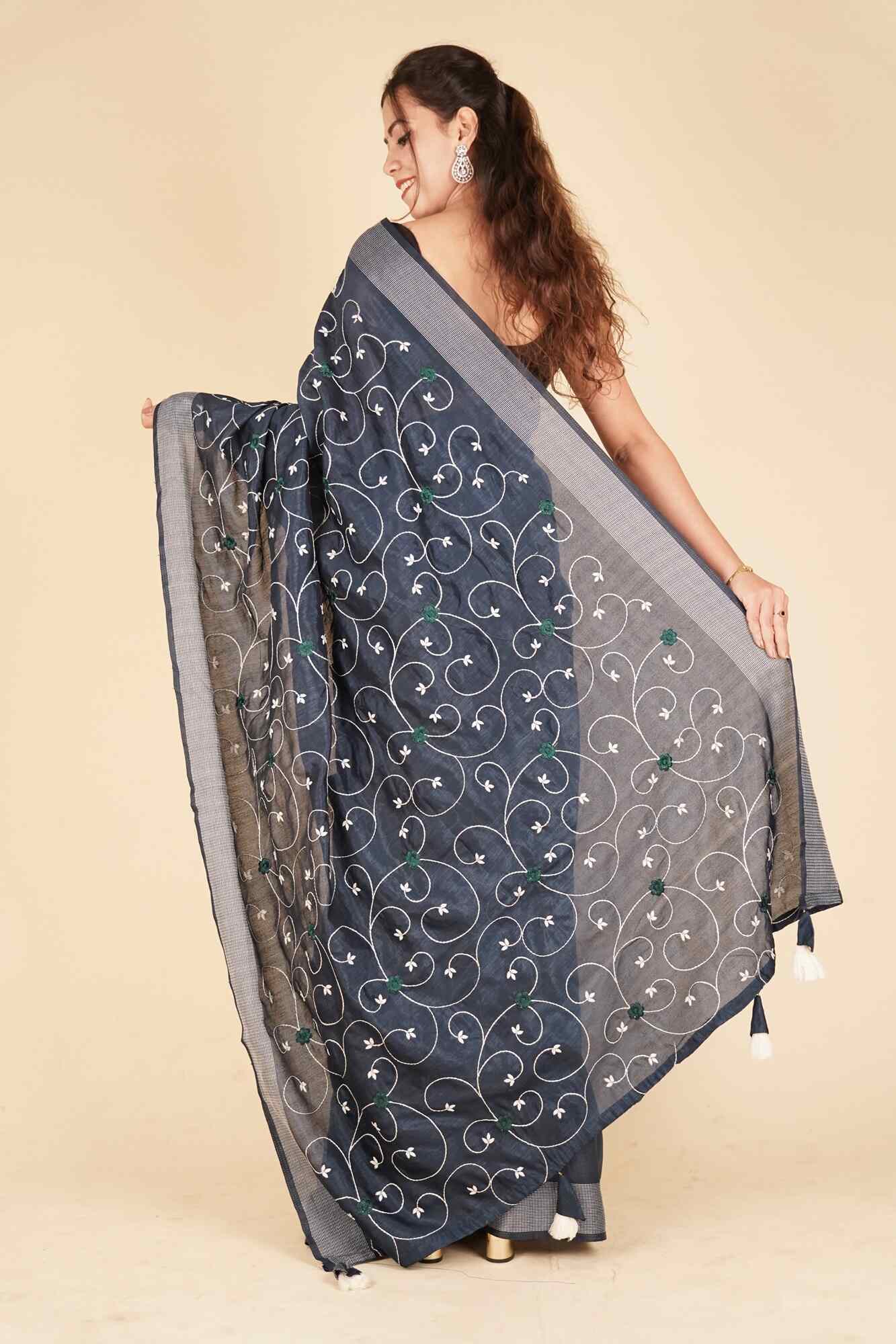 Ready To Wear Floral Embroidered Wrap in 1 minute saree With Readymade Blouse - Isadora Life Online Shopping Store