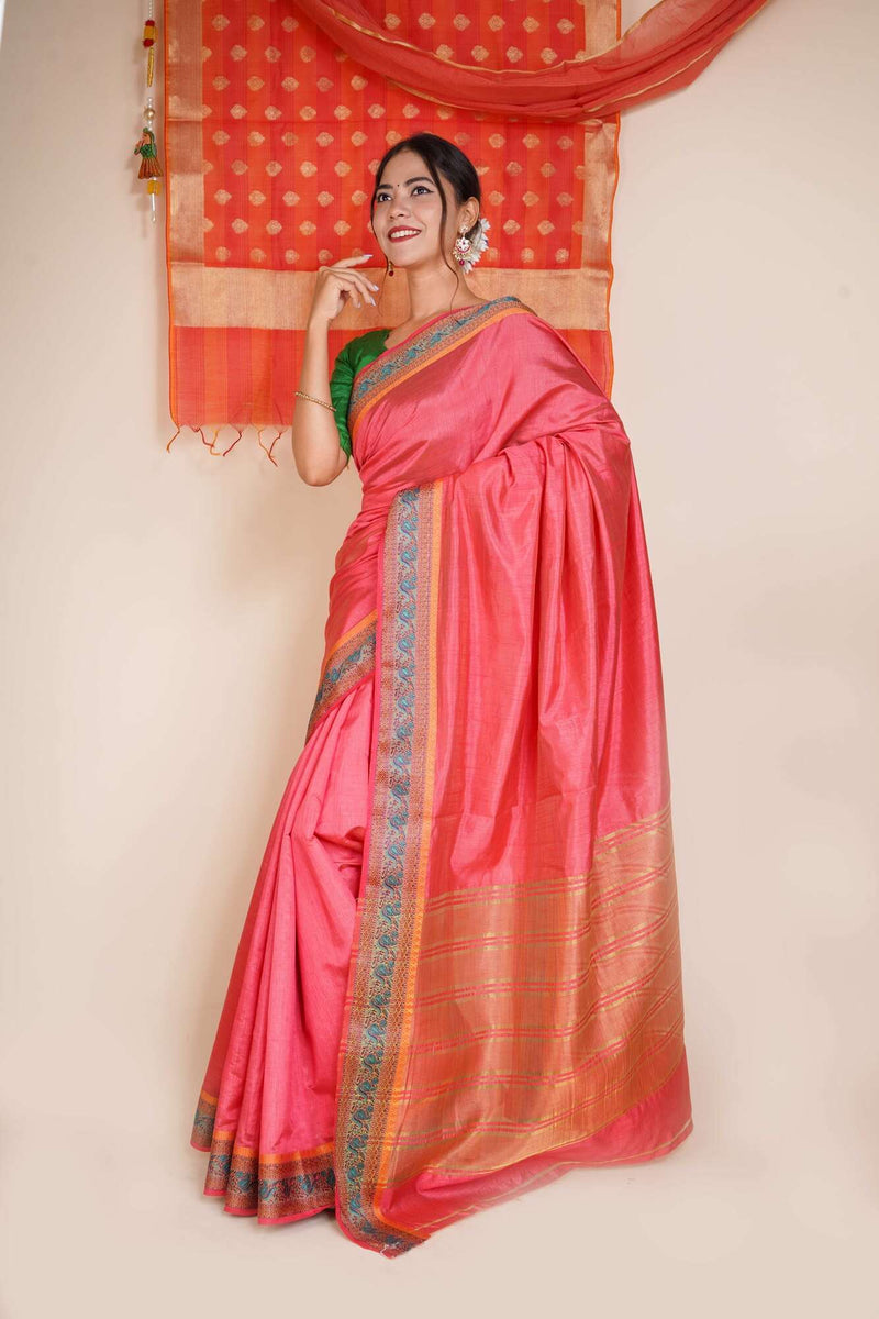Crimson Kerala Kasavu resham woven ready to wear saree with Readymade Blouse - Isadora Life Online Shopping Store