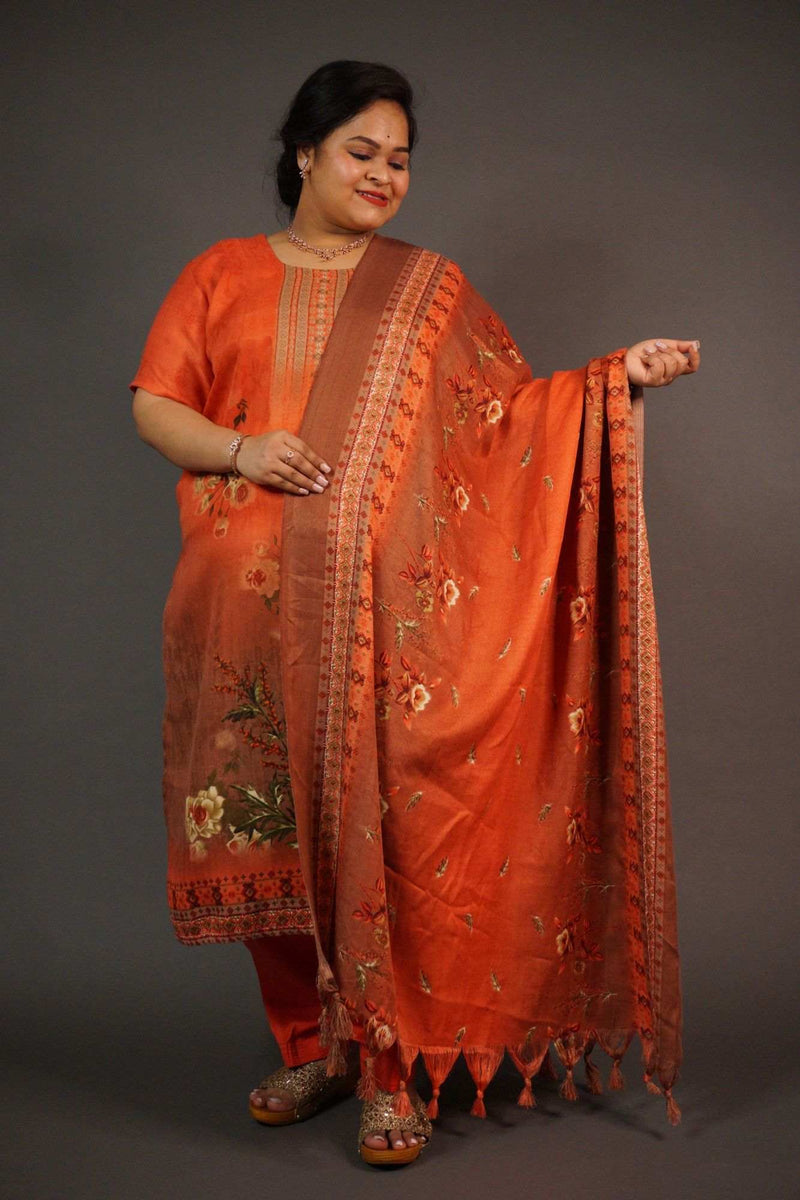 Gorgeous saffron pashmina readymade salwar kameez with dupatta - Isadora Life Online Shopping Store